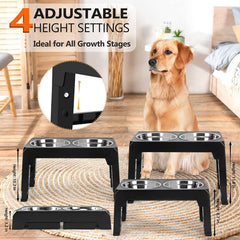 KUTKUT Elevated Dog Food Bowls 4 Height Adjustable Raised Dog Bowl with 2 Stainless Steel Dog Food Bowls Non-Slip Dog Bowl Stand Adjusts to 3.1", 8.6", 10.2", 11.8" for Small Medium Large Dog