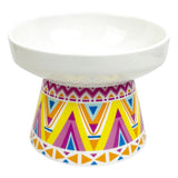 KUTKUT Newest 2022 Style Boho Pattern Round Ceramic Elevated Food Bowl Protect Pets' Spines and Neck, Anti Vomiting Porcelain Stress Free Tilted Bowl for Cats and Small Dogs (Medium) - kutkut