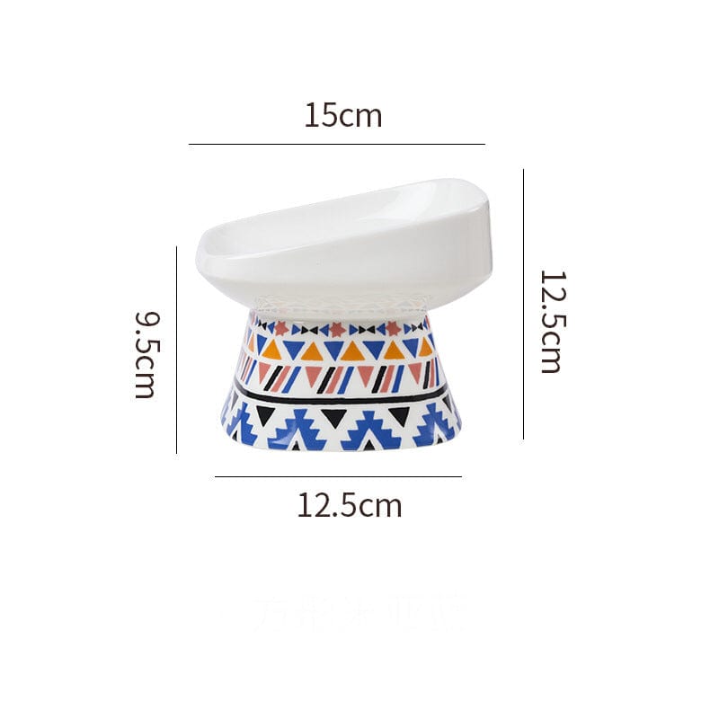 KUTKUT Newest 2023 Style Boho Pattern Square Ceramic Elevated Food Bowl Protect Pets' Spines and Neck, Anti Vomiting Porcelain Stress Free Tilted Bowl for Cats and Small Dogs (Large)-feeding essentials-kutkutstyle