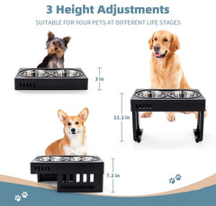 KUTKUT Raised Dog Bowl for Small, Medium & Large Sized Dog, Growing Puppies, 3 Adjustable Height 3"/7.3"/11.2" Elevated Dog Bowls Stand with 2 Stainless Steel Dog Food Bowls…-feeding essentials-kutkutstyle
