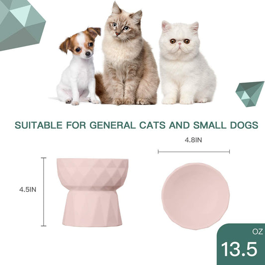 KUTKUT 2Pcs Ceramic Cat Food & Water Bowl, Raised Cat Feeder Dishes with Stand, Elevated Food Bowl for Cats and Small Dogs, Stress Free Backflow Prevention, Anti Vomiting & Reduce Neck Burden