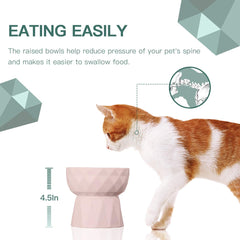 KUTKUT 2Pcs Ceramic Cat Food & Water Bowl, Raised Cat Feeder Dishes with Stand, Elevated Food Bowl for Cats and Small Dogs, Stress Free Backflow Prevention, Anti Vomiting & Reduce Neck Burden
