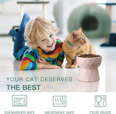KUTKUT Ceramic Cat Food or Water Bowl, Raised Cat Feeder Dishes with Stand, Elevated Pet Food Bowl for Cats and Small Dogs, Stress Free Backflow Prevention, Anti Vomiting & Reduce Neck Burden