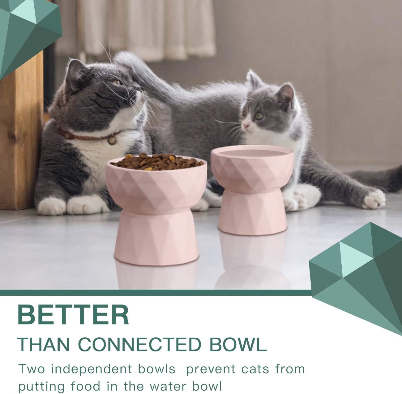 KUTKUT Ceramic Cat Food or Water Bowl, Raised Cat Feeder Dishes with Stand, Elevated Pet Food Bowl for Cats and Small Dogs, Stress Free Backflow Prevention, Anti Vomiting & Reduce Neck Burden