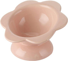 KUTKUT Ceramic Raised Cat Bowl, Tilted Elevated Cat Food Bowl Flower Shaped Cat Food Dish Stress Free Backflow Prevention Cat Feeding Bowls Pet Feeder Bowl Water Bowl for Cat Kitten (Capacity