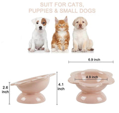 KUTKUT Ceramic Raised Cat Bowl, Tilted Elevated Cat Food Bowl Flower Shaped Cat Food Dish Stress Free Backflow Prevention Cat Feeding Bowls Pet Feeder Bowl Water Bowl for Cat Kitten (Capacity
