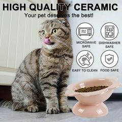 KUTKUT Ceramic Raised Cat Bowl, Tilted Elevated Cat Food Bowl Flower Shaped Cat Food Dish Stress Free Backflow Prevention Cat Feeding Bowls Pet Feeder Bowl Water Bowl for Cat Kitten (Capacity