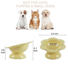 KUTKUT Ceramic Raised Cat Bowl Cute Flower Raised Cat Food Bowl Elevated Cat Bowl Tilted Dog Bowl Cat Dishes for Anti Vomiting Protecting Spine (Capacity: 200ML) - kutkutstyle