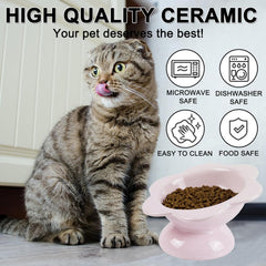 KUTKUT Ceramic Raised Cat Bowl Cute Flower Raised Cat Food Bowl Elevated Cat Bowl Tilted Dog Bowl Cat Dishes for Anti Vomiting Protecting Spine (Capacity: 200ML) - kutkutstyle