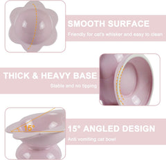 KUTKUT Ceramic Raised Cat Bowl Cute Flower Raised Cat Food Bowl Elevated Cat Bowl Tilted Dog Bowl Cat Dishes for Anti Vomiting Protecting Spine (Capacity: 200ML) - kutkutstyle