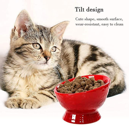 KUTKUT Ceramic Cat Dog Bowl, Elevated Anti Vomiting Stress Free Tilted Pet Bowl, Ceramic Food Bowl for Protecting Spine, Backflow Prevention and Anti-Vomiting, Pet Food Bowl Dishwasher Safe -