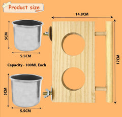 KUTKUT Bird Food & Water Stainless Steel Cups Wooden Perch Stand Hanging Feeder Bowls Feeding and Watering Supplies for Parakeets Conures Cockatiels Budgie Parrot - kutkutstyle