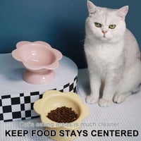 kutkutstyle feeding essentials Wide*Height: 12.5cm*10.4cm KUTKUT 2Pack Ceramic Raised Cat Food Bowl, Tilted Flower Shaped Food or Water Bowl for Cats and Small Dogs, Anti Vomiting Pet Feeder Dish Whisker Fatigue Cat Bowl (Capacity: 200ML)