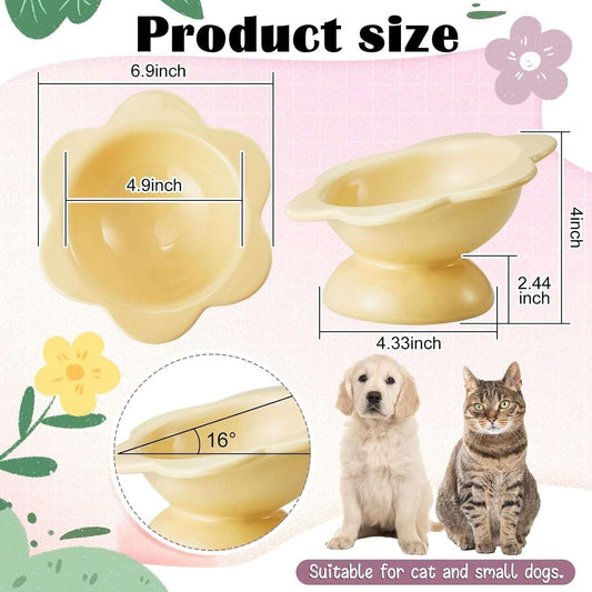 KUTKUT 2Pack Ceramic Raised Cat Food Bowl, Tilted Flower Shaped Food or Water Bowl for Cats and Small Dogs, Anti Vomiting Pet Feeder Dish Whisker Fatigue Cat Bowl (Capacity: 200ML) - kutkutst