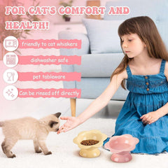 KUTKUT 2Pack Ceramic Raised Cat Food Bowl, Tilted Flower Shaped Food or Water Bowl for Cats and Small Dogs, Anti Vomiting Pet Feeder Dish Whisker Fatigue Cat Bowl (Capacity: 200ML) - kutkutst