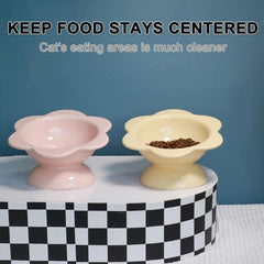 KUTKUT 2Pack Ceramic Raised Cat Food Bowl, Tilted Flower Shaped Food or Water Bowl for Cats and Small Dogs, Anti Vomiting Pet Feeder Dish Whisker Fatigue Cat Bowl (Capacity: 200ML) - kutkutst