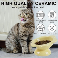 KUTKUT Ceramic Raised Cat Food Bowl, Tilted Flower Shaped Food or Water Bowl for Cats and Small Dogs, Anti Vomiting Pet Feeder Dish Whisker Fatigue Cat Bowl (Capacity: 200ML) - kutkutstyle