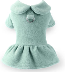 KUTKUT Dog Cat Girl Harness Warm Dress with Leash Ring, Polar Fleece Puppy Kitten Sweater Dress for Kitten, Chiuhuahua, Yorkshire, Toypom etc - kutkutstyle
