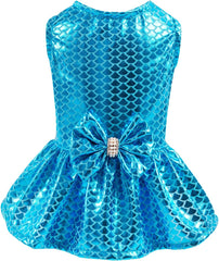KUTKUT Festival Cute Small Girl Dog & Cat Dress, Blue Mermaid Party Princess Dress for Small Dogs Cat Girl Puppy Kitten, Ribbon Bow Dress for ToyPom, Maltese, Yorkii, Papillon - kutkutstyle