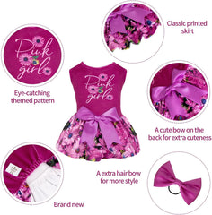KUTKUT Festival Cute Small Girl Dog & Cat Dress, Pink Daisy Velvet Party Princess Dress for Small Dogs Cat Girl Puppy Kitten, Ribbon Bow Dress for ToyPom, Maltese,Yorkii,Papillon - kutkutstyl