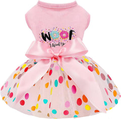 KUTKUT Small Dog Birthday Dress,Colourfull Polka Print Spring Clothes for Small Dogs Cat Puppy Kitten Princess Tutu Cute Dog Tulle Dresses Pet Party Dress - kutkutstyle