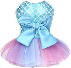 KUTKUT Small Dog Birthday Dress, Mermaid Print Spring Clothes for Small Dogs Girl Puppy Princess Tutu Cute Puppy Kitten Tulle Dresses Pet Party Costumes - kutkutstyle