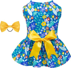 KUTKUT Small Dog Cat Girl Dress, Floral Princess Breathable Lightweight Frock for Small Dogs Cat Girl Puppy Kitten, Ribbon Bow Skirt Dress for ToyPom, Maltese, Yorkii, Papillon - kutkutstyle