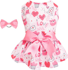 KUTKUT Small Dog Cat Girl Dress, Love Bear Princess Breathable Frock for Small Dogs Cat Girl Puppy Kitten, Ribbon Bow Skirt Dress for ToyPom, Maltese, Yorkii, Papillon - kutkutstyle