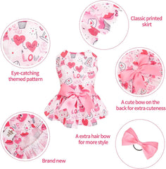 KUTKUT Small Dog Cat Girl Dress, Love Bear Princess Breathable Frock for Small Dogs Cat Girl Puppy Kitten, Ribbon Bow Skirt Dress for ToyPom, Maltese, Yorkii, Papillon - kutkutstyle