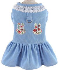 KUTKUT Small Dog Cat Harness Dress with D Ring Rabbit Patch Lace Princess Puppy Dress Skirt Thick Corduroy Holiday Pet Clothes Dresses for Yorkii, Maltese, Bichon - kutkutstyle