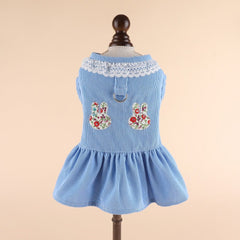 KUTKUT Small Dog Cat Harness Dress with D Ring Rabbit Patch Lace Princess Puppy Dress Skirt Thick Corduroy Holiday Pet Clothes Dresses for Yorkii, Maltese, Bichon - kutkutstyle