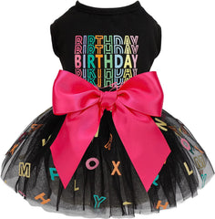 KUTKUT Small Dog Dress Birthday Clothes for Small Dogs & Cats &  Alphabet Colorful Print Mesh Girl Dog Dress &  Summer Tutu Princess Pet Puppy Clothing - kutkutstyle