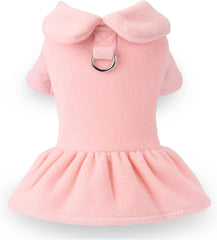 KUTKUT Small Dog Girl Dress with Leash Ring, Princess Style Winter Warm Collar Fleece Harness Dress for Kitten, Chiuhuahua, Yorkshire, Toypom etc - kutkutstyle