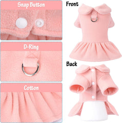 KUTKUT Small Dog Girl Dress with Leash Ring, Princess Style Winter Warm Collar Fleece Harness Dress for Kitten, Chiuhuahua, Yorkshire, Toypom etc - kutkutstyle