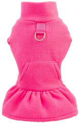 KUTKUT Turtleneck Dog Sweater for Small Dog Cat Girl, Fall Dog Sweater Dress with Pocket D-Ring, Puppy Sweater Fleece Dog Dress with Harness, Dog Dress Pet Clothes - kutkutstyle