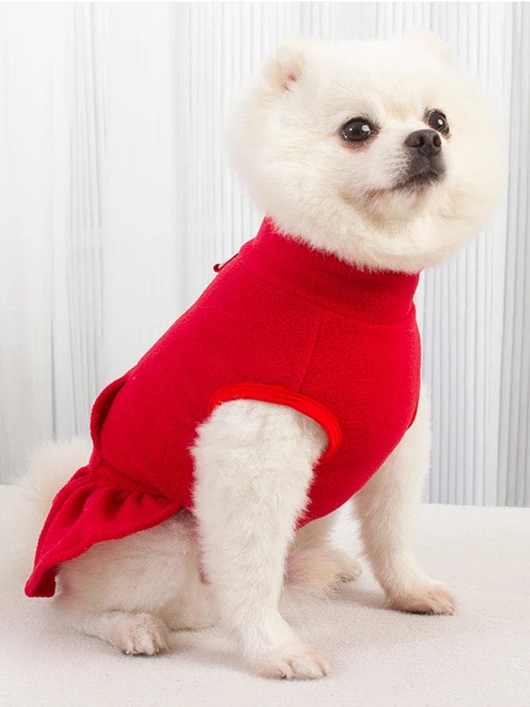 kutkutstyle Frock KUTKUT Turtleneck Dog Sweater for Small Dog Cat Girl, Fall Dog Sweater Dress with Pocket D-Ring, Puppy Sweater Fleece Dog Dress with Harness, Dog Dress Pet Clothes