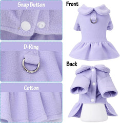 KUTKUT Winter Dog Cat Girl Harness Dress with Leash Ring, Polar Fleece Puppy Kitten Sweater Dress for Kitten, Chiuhuahua, Yorkshire, Toypom etc - kutkutstyle