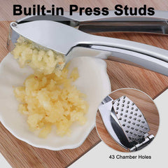 EZYHOME Garlic Press Mincer Squeezer with Big Size Basket Professional Garlic Squeezer, Heavy Duty Rust Proof Garlic Chopper, Mashed Garlic Puree Maker Easy to Clean, Dishwasher Safe - kutkut