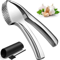 EZYHOME Garlic Press, Premium Garlic Mincer with Silicone Roller Peeler & Cleaning Brush, Professional Food Grade Rust Proof Garlic Crusher Easy to Squeeze and Easy to Clean Dishwasher Safe (