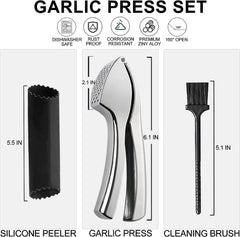 EZYHOME Garlic Press, Premium Garlic Mincer with Silicone Roller Peeler & Cleaning Brush, Professional Food Grade Rust Proof Garlic Crusher Easy to Squeeze and Easy to Clean Dishwasher Safe (