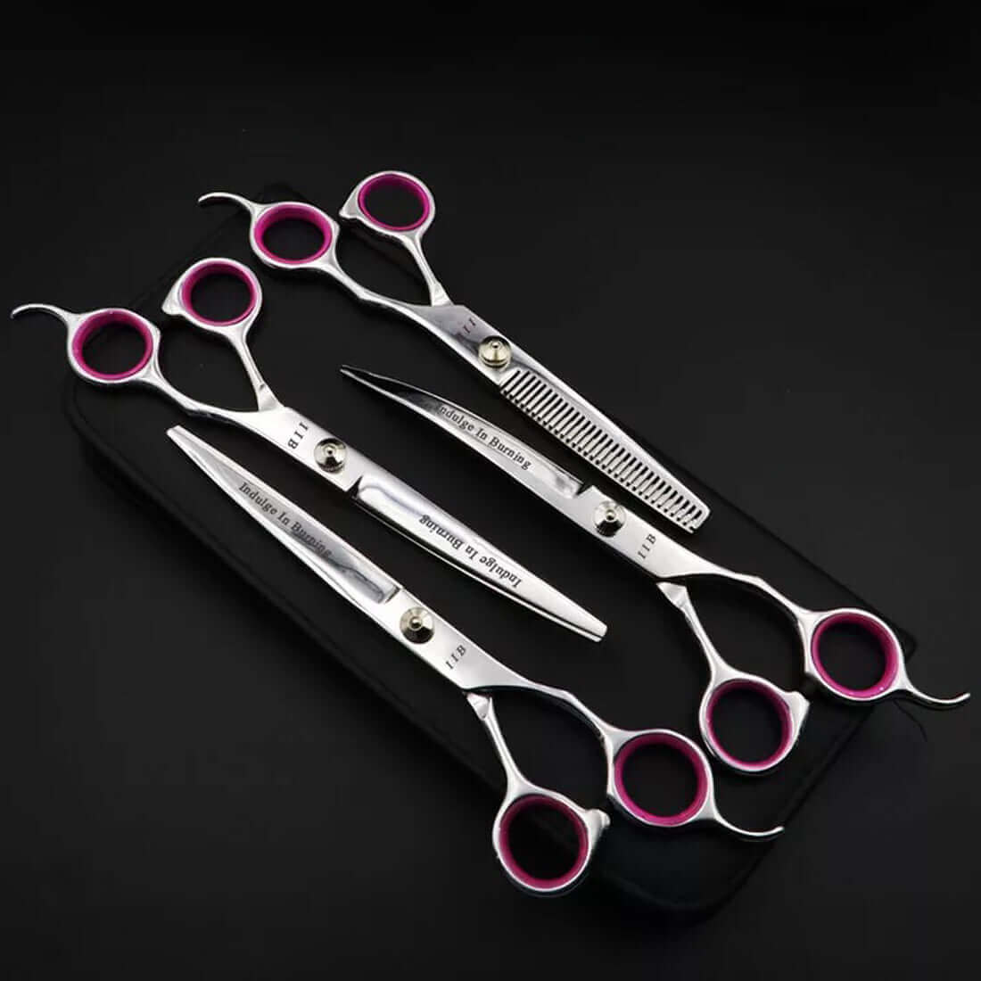 7 Inch, 4 Pcs/ Set 4CR Stainless Steel Heavy Duty Titanium Coated Pet Grooming Scissors Kit ,Safety Round Tip- Thinning, Straight, Curved Shears for Long Short Hair for Dog/Cat, Dog Scissor, Dog Grooming Kit, Scissor for Dog Hair Cutting-Grooming-kutkutstyle