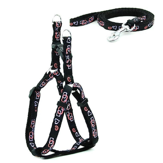 KUTKUT Adjustable Soft Cute Step-in | No-Pull & No-Choke | Small Puppy Girl Boy Dog Harness and Leash Set (Black, Size: S, Adjustable Chest:31-46 cm) - kutkutstyle