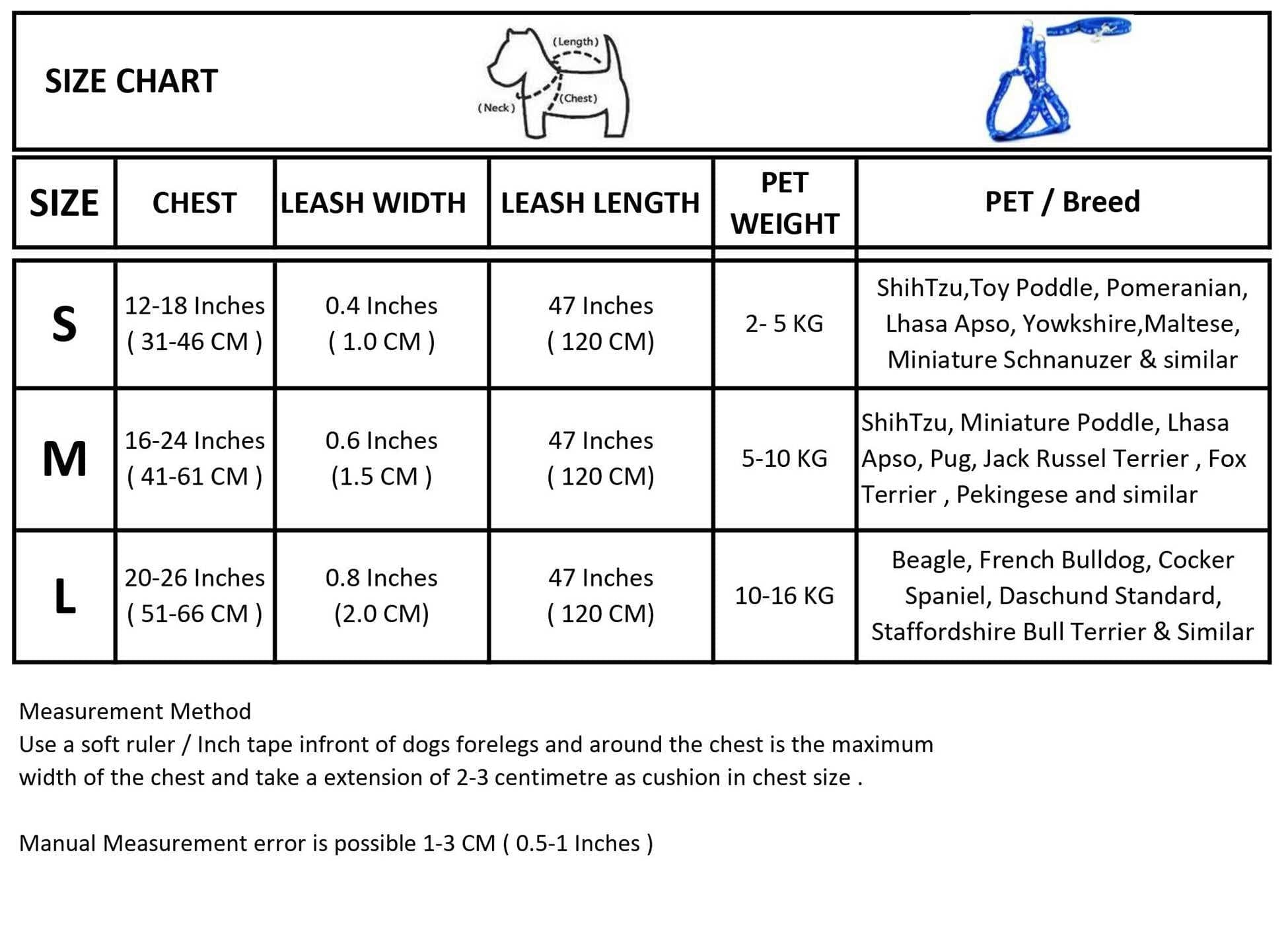 KUTKUT Adjustable No-Pull & No-Choke | Soft Cute Step-in | Small/Medium Dog Girl Boy Harness and Leash Set (Blue, Size: M, Adjustable Chest:41-61 cm) - kutkutstyle