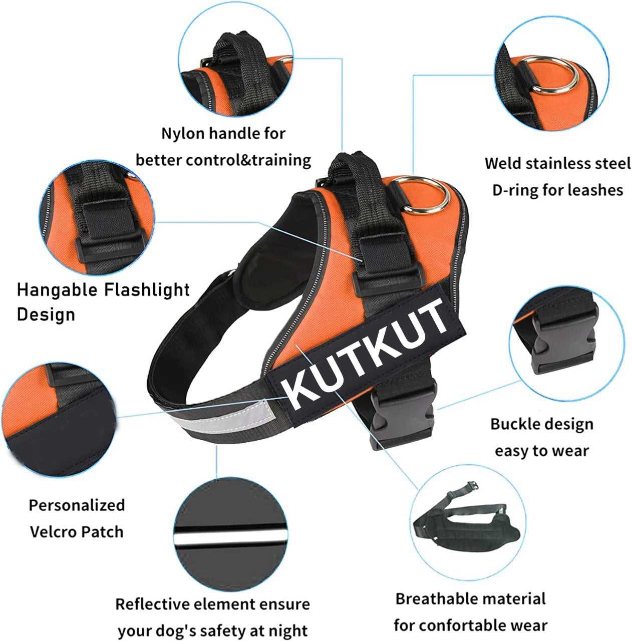 KUTKUT 2022 Dog Harness, No-Pull Pet Harness Adjustable Soft Padded Dog Vest, Reflective No-Choke Pet Oxford Vest with Easy Control Handle for Small Dogs - kutkutstyle