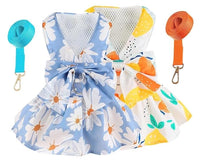 KUTKUT 2Pcs Small Dog Bowknot Harness Dress, Straberries & Floral Pattern Girl Dog Dresses Cute Puppy Pet Doggy Breathable Princess Dress for King Charles, French Bulldog etc - kutkutstyle