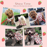 KUTKUT 2Pcs Small Dog Bowknot Harness Dress, Straberries & Floral Pattern Girl Dog Dresses Cute Puppy Pet Doggy Breathable Princess Dress for King Charles, French Bulldog etc - kutkutstyle