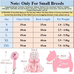KUTKUT 2Pcs Small Dog Bowknot Harness Dress, Straberries & Floral Pattern Girl Dog Dresses Cute Puppy Pet Doggy Breathable Princess Dress for King Charles, French Bulldog etc - kutkutstyle