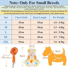 KUTKUT 2Pcs Small Dog Bowknot Harness Dress, Straberries & Floral Pattern Girl Dog Dresses Cute Puppy Pet Doggy Breathable Princess Dress for King Charles, French Bulldog etc - kutkutstyle