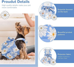 KUTKUT 2Pcs Small Dog Bowknot Harness Dress, Straberries & Floral Pattern Girl Dog Dresses Cute Puppy Pet Doggy Breathable Princess Dress for King Charles, French Bulldog etc - kutkutstyle
