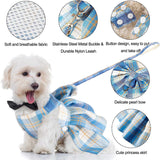 KUTKUT 3Pcs Plaid Dog Cats Dress Bow Tie Harness Leash Set Harness Dress for Small Dogs Cute Dog Pet Girl Puppy Adjustable Doggie Summer Dresses for Small Dogs Cats - kutkutstyle